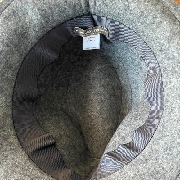 Nordstrom Black & Gray Wool Felt Fedora Hat Womens One Size Buckle - Picture 4 of 6